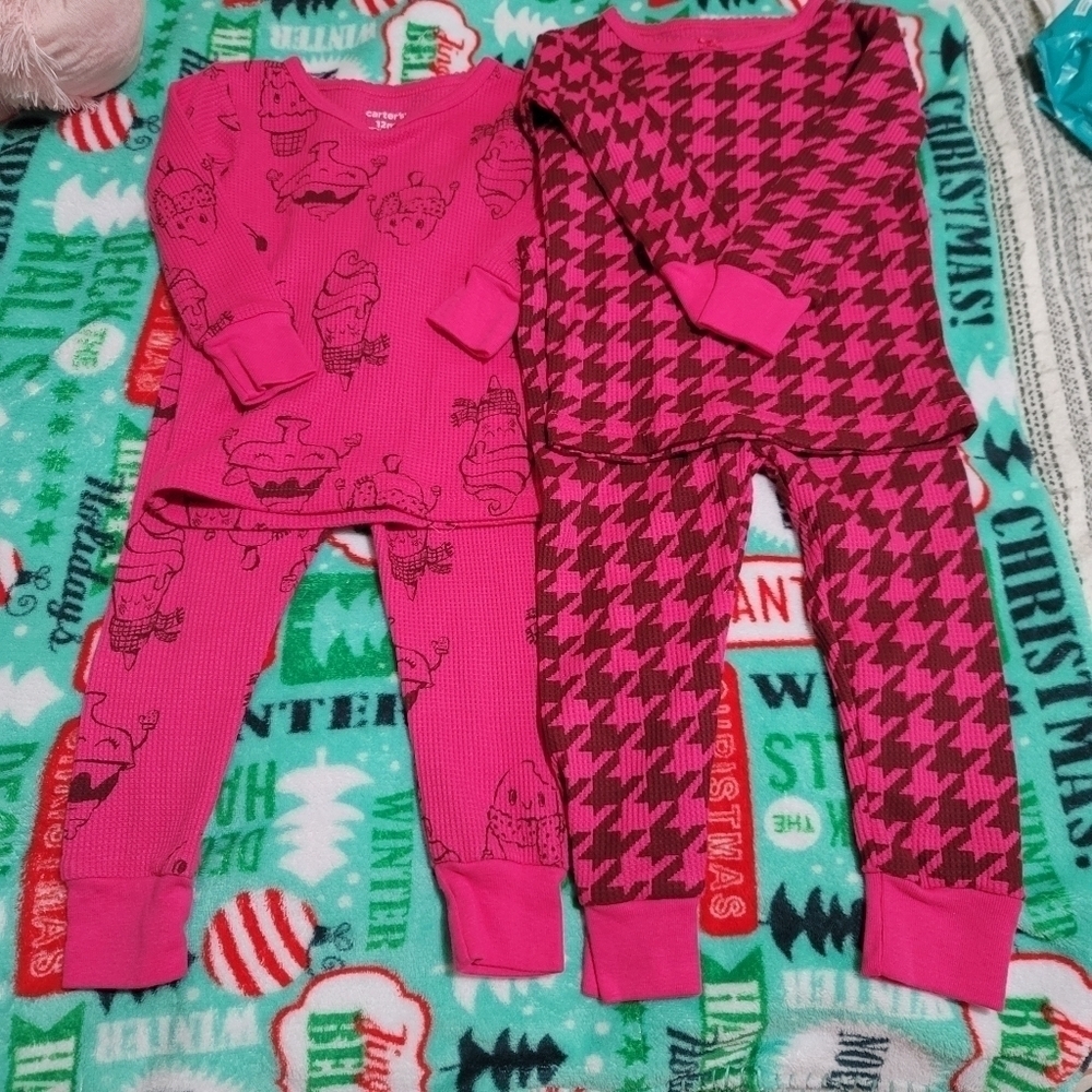 Carters Little girl set of Pink long sleeve Pants Outfit Size 12Months